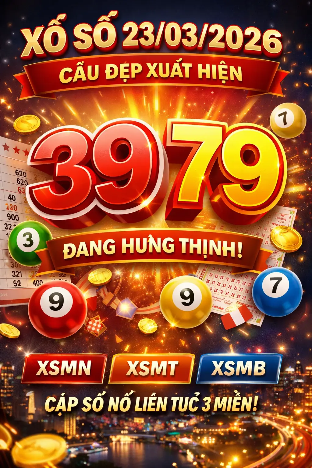 Xổ số ngày 23/03/2026: Cầu đẹp xuất hiện, cặp số 39 và 79 đang hưng thịnh